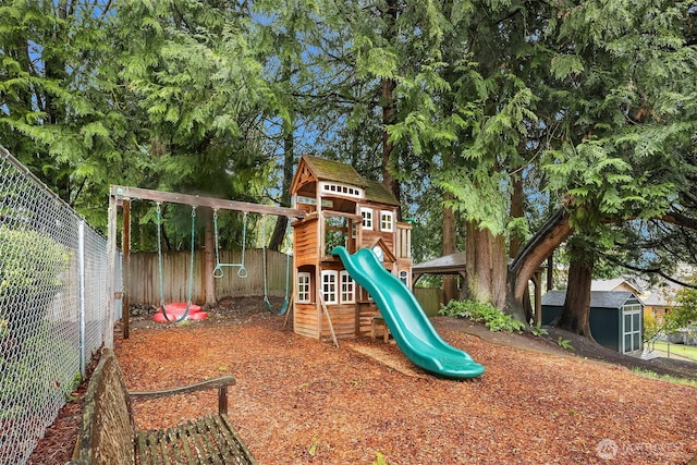 view of jungle gym featuring a fenced backyard