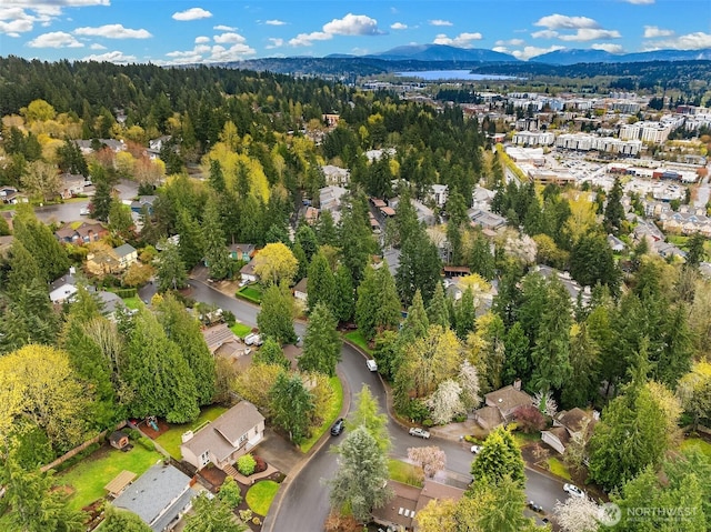 drone / aerial view with a mountain view