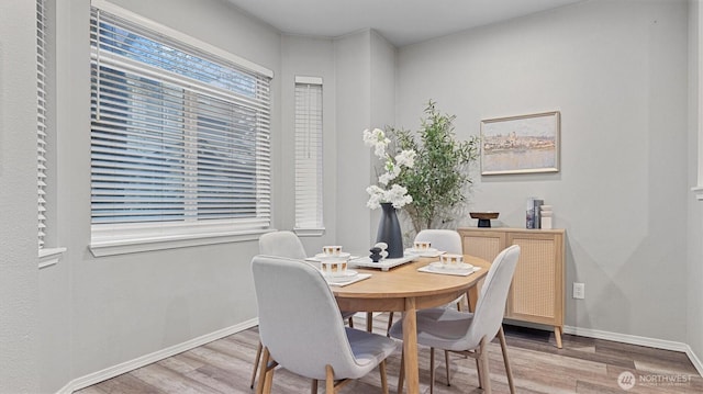 dining room with baseboards and wood finished floors