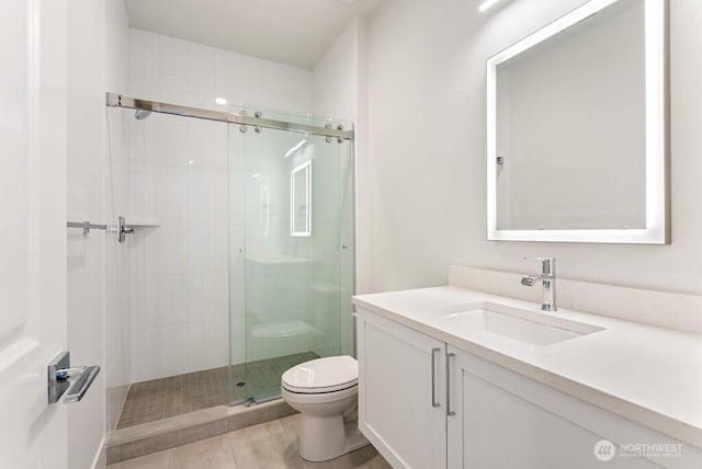 19512 81st Pl NE Unit 4, Kenmore, WA 98028 - full bath with a stall shower, vanity, and tile patterned floors