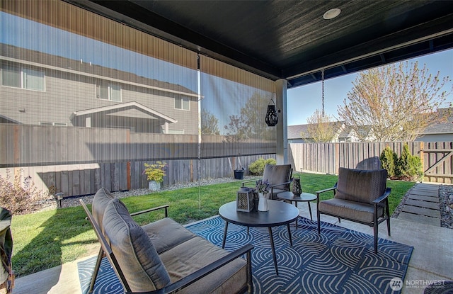 view of patio / terrace with a fenced backyard and outdoor lounge area