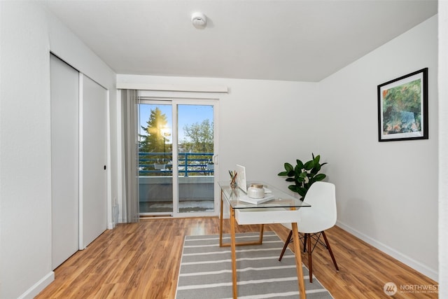 office with baseboards and wood finished floors