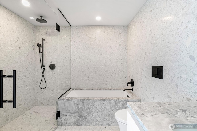 300 Virginia St Unit 1710, Seattle, WA 98101 - bathroom featuring toilet, a bath, and a shower stall
