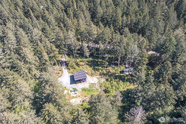 bird's eye view with a view of trees