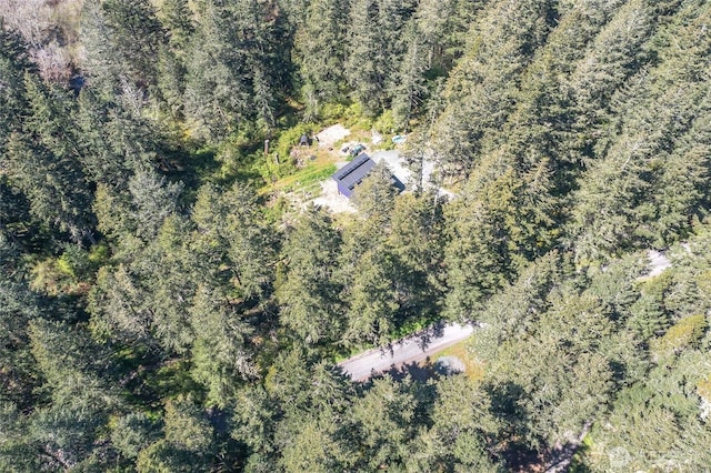 bird's eye view featuring a view of trees