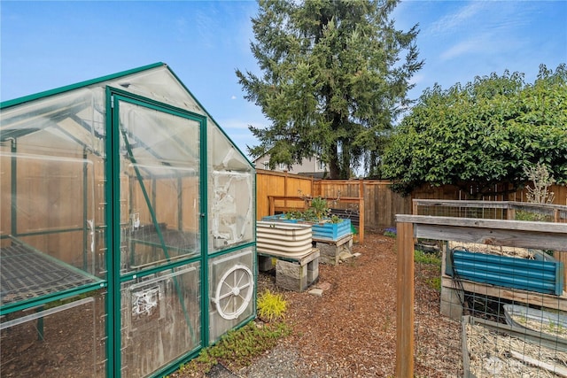exterior space with a fenced backyard and a vegetable garden