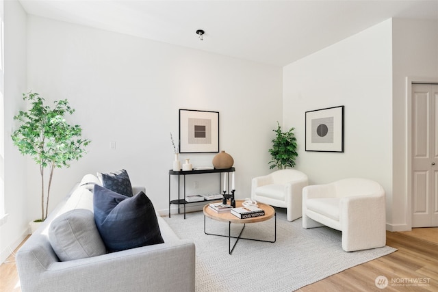 living area featuring baseboards and wood finished floors