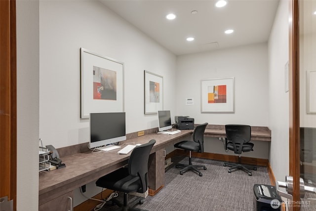 carpeted office space with recessed lighting