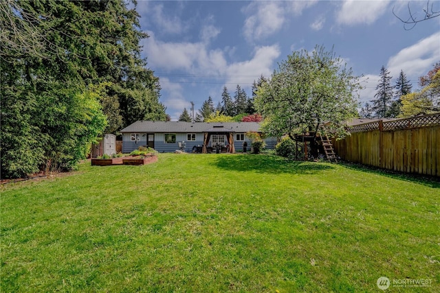 view of yard with a fenced backyard