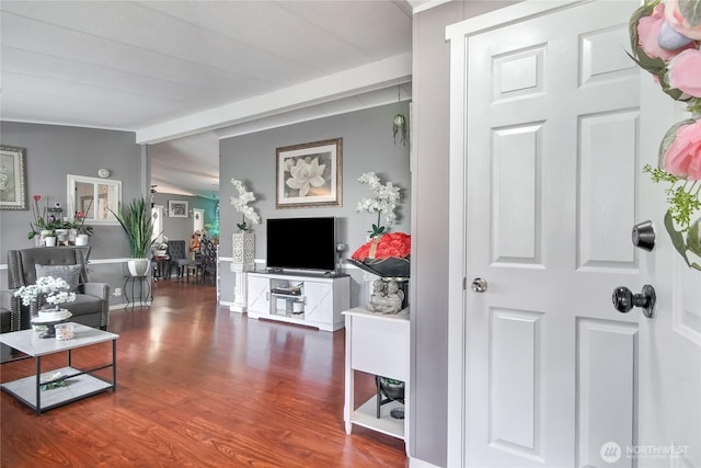 31600 126th Ave SE Unit 114, Auburn, WA 98092 - living room featuring vaulted ceiling with beams and wood finished floors