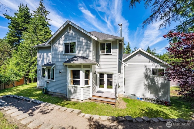 36984 Aspen Way NE, Hansville, WA 98340 - rear view of property with a yard, french doors, and roof with shingles