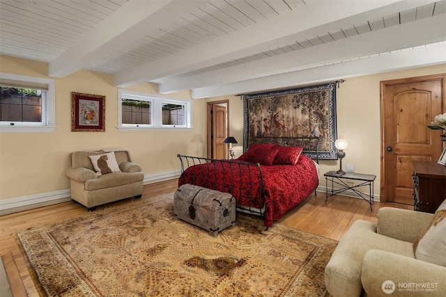 180 Lake Washington Blvd E, Seattle, WA 98112 - bedroom with multiple windows, hardwood / wood-style flooring, and beamed ceiling