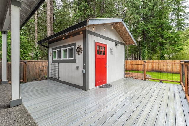 6321 Pony Pl, Maple Falls, WA 98266 - wooden deck featuring an outbuilding and fence private yard
