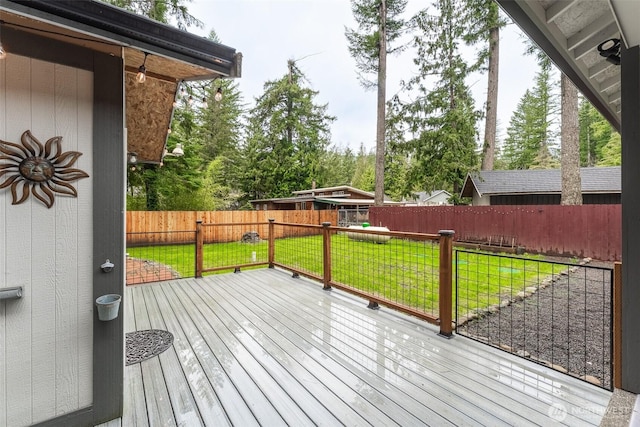 6321 Pony Pl, Maple Falls, WA 98266 - wooden terrace featuring a yard and a fenced backyard
