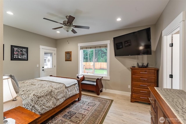 6321 Pony Pl, Maple Falls, WA 98266 - bedroom with ceiling fan, light wood finished floors, baseboards, and recessed lighting