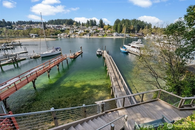view of dock with a water view