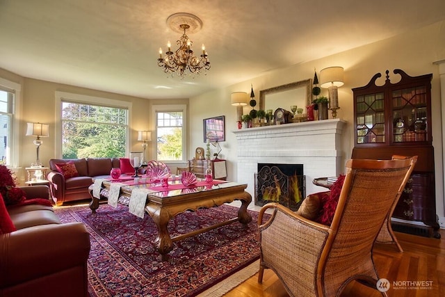 1305 10th St, Everett, WA 98201 - living area with a brick fireplace and a chandelier