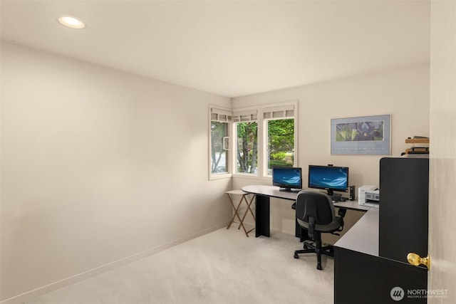 24507 SE 37th St, Sammamish, WA 98029 - office area featuring light carpet, recessed lighting, and baseboards