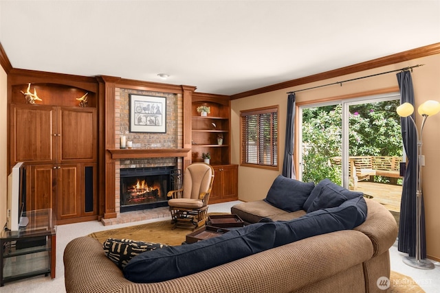 24507 SE 37th St, Sammamish, WA 98029 - living area featuring ornamental molding and a brick fireplace