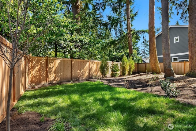 view of yard with a fenced backyard