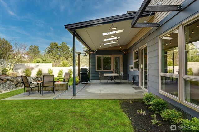 11116 SE 4th St, Bellevue, WA 98004 - view of patio / terrace featuring a fire pit, area for grilling, and fence
