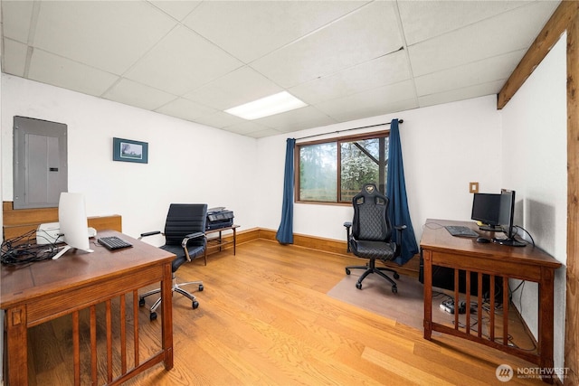 37902 278th Ave SE, Enumclaw, WA 98022 - office with electric panel, baseboards, light wood-type flooring, and a drop ceiling