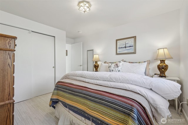 carpeted bedroom with a closet