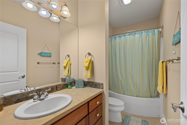23154 Sunserra Loop NW Unit B15, Quincy, WA 98848 - bathroom featuring shower / bath combination with curtain, tile patterned floors, vanity, and toilet
