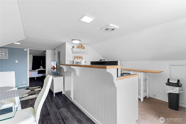 819 NW 50th St, Seattle, WA 98107 - office space with visible vents, dark wood finished floors, and lofted ceiling