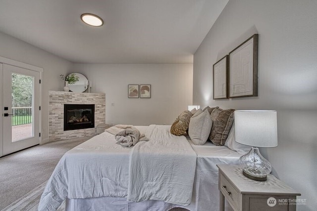 2822 200th Ave SW, Lakebay, WA 98349 - carpeted bedroom featuring access to exterior and a glass covered fireplace