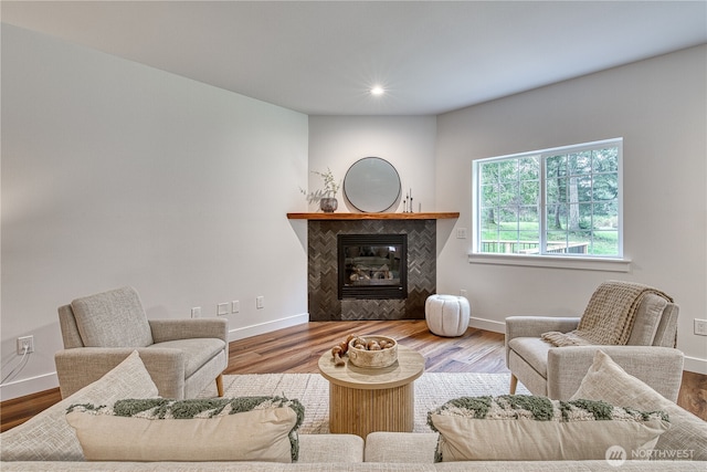 2822 200th Ave SW, Lakebay, WA 98349 - living area with a fireplace, baseboards, wood finished floors, and recessed lighting
