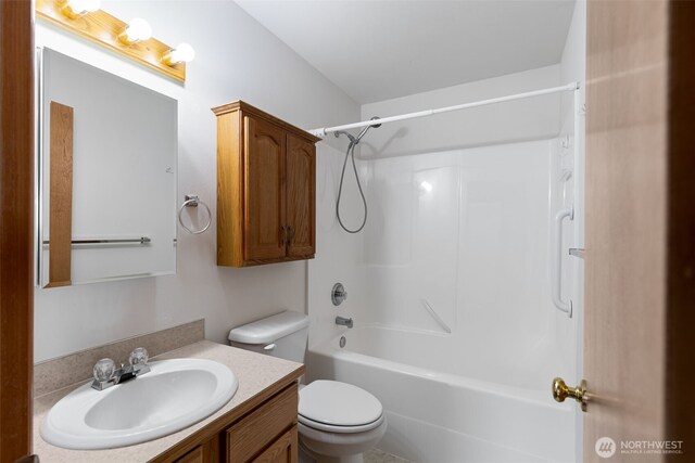 full bathroom with vanity, toilet, and tub / shower combination