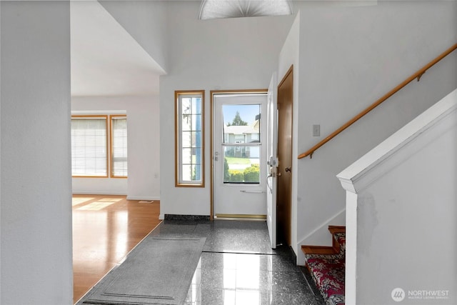 8703 232nd Street Ct E, Graham, WA 98338 - entryway featuring stairway, baseboards, and granite finish floor