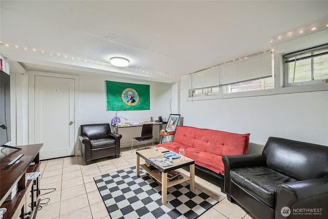 living room with light tile patterned flooring