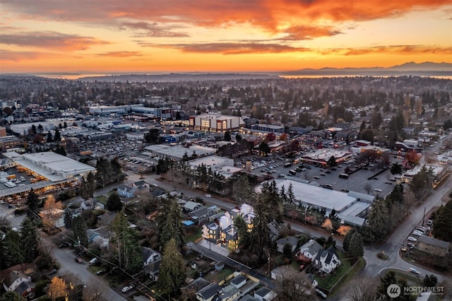 view of aerial view at dusk