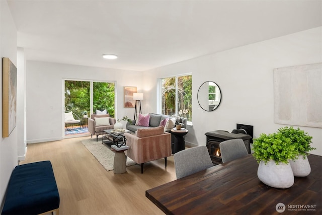 living area featuring plenty of natural light and wood finished floors