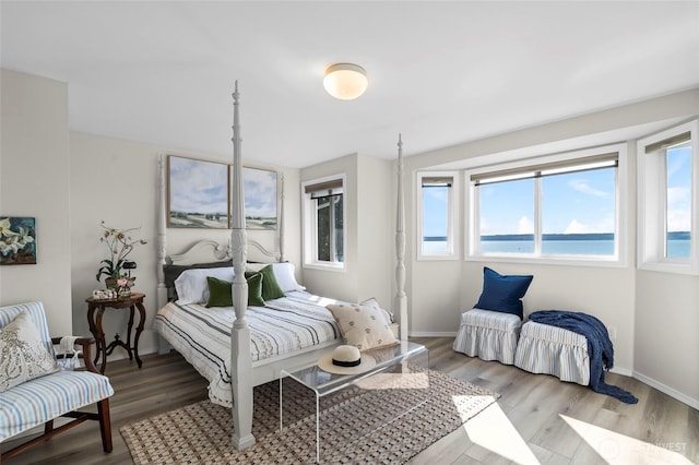 bedroom with wood finished floors and baseboards