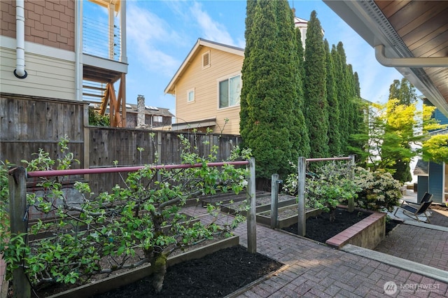 view of yard with a vegetable garden and a fenced backyard