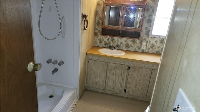 8458 Shintaffer Rd, Blaine, WA 98230 - full bath with wallpapered walls and vanity