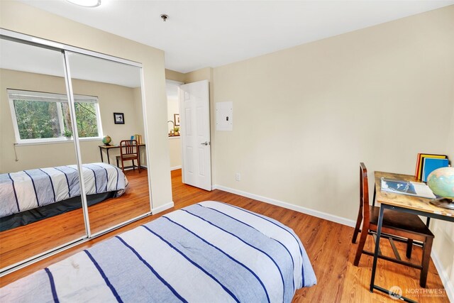 975 Aberdeen Ave NE Unit F207, Renton, WA 98056 - bedroom featuring a closet, baseboards, and wood finished floors