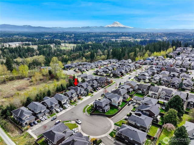 bird's eye view with a residential view and a mountain view