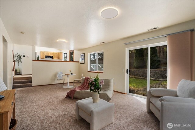 12204 30th St NE, Lake Stevens, WA 98258 - living room with light carpet, baseboards, and visible vents