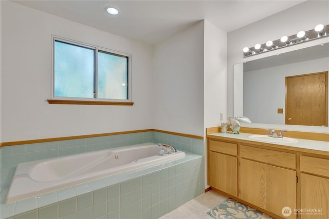 28529 298th Pl SE, Ravensdale, WA 98051 - bathroom with a whirlpool tub, vanity, and tile patterned flooring