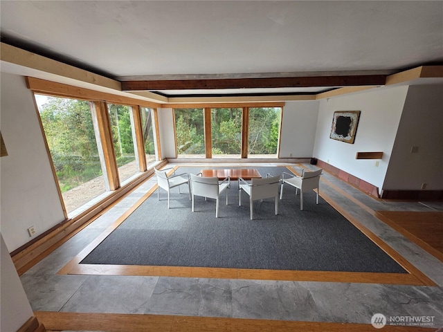 5612 Cape George Rd, Port Townsend, WA 98368 - dining area featuring beamed ceiling and baseboards