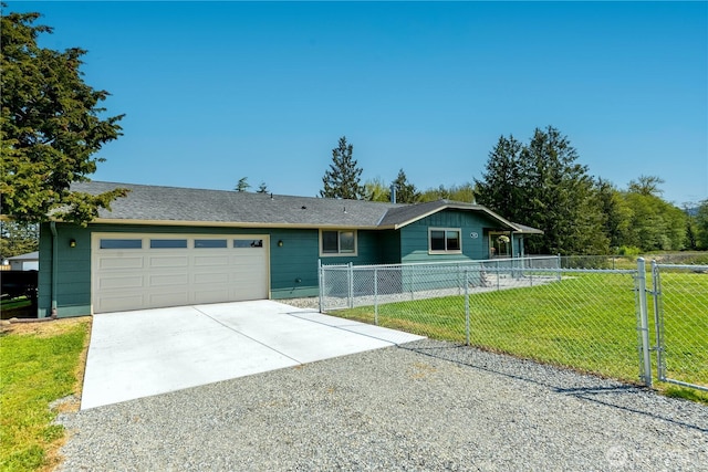 790 N Rhodefer Rd, Sequim, WA 98382 - ranch-style house featuring fence, concrete driveway, a front yard, and an attached garage