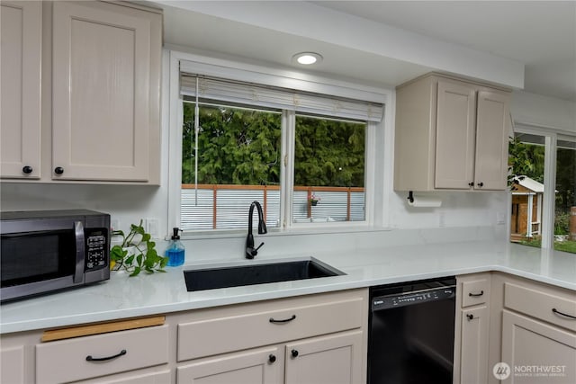kitchen featuring a sink, stainless steel microwave, black dishwasher, and a healthy amount of sunlight