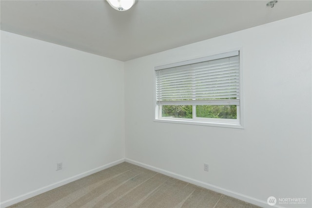 empty room featuring baseboards and light colored carpet