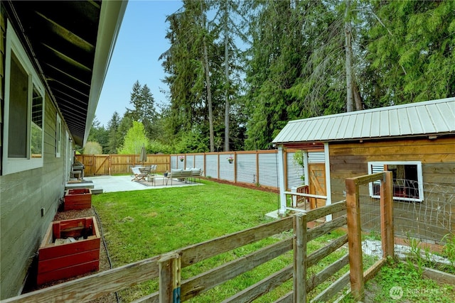 view of yard with a patio and a fenced backyard