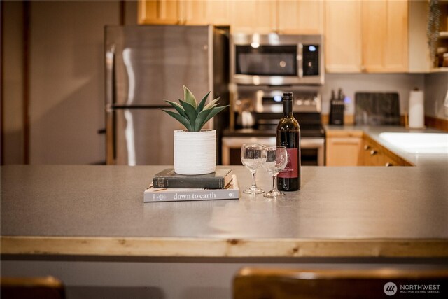 139 Mount Rainier Dr, Packwood, WA 98361 - kitchen featuring appliances with stainless steel finishes and light brown cabinetry