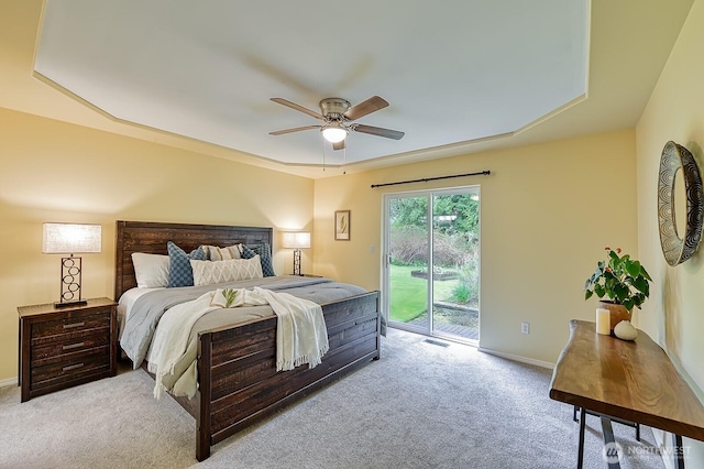 5786 Skagit Pl, Blaine, WA 98230 - bedroom with baseboards, carpet floors, visible vents, access to exterior, and ceiling fan
